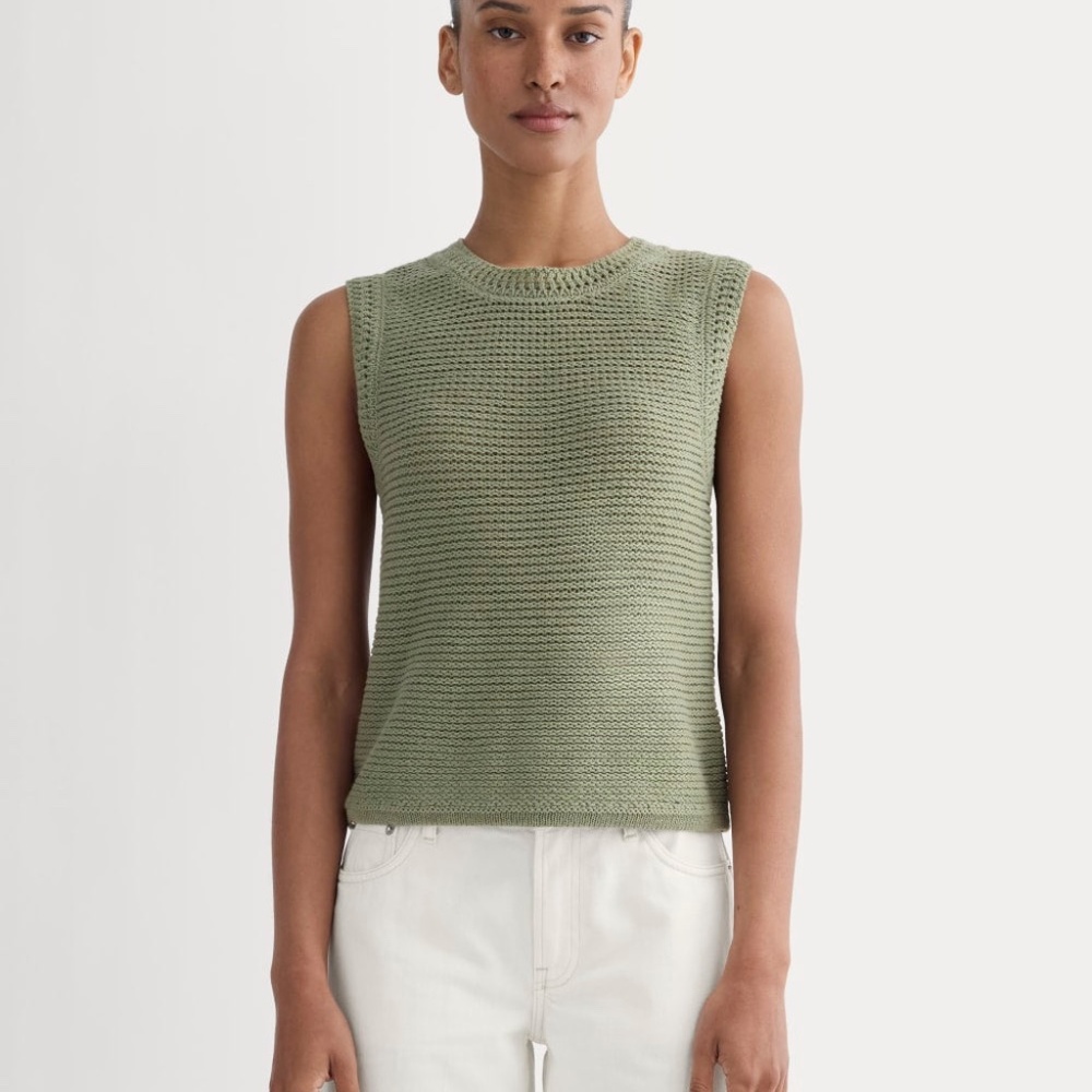 Everlane Organic Cotton Open-Stitch Tank in Sagebrush, Size Medium